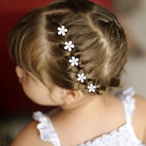 30 Pcs Mini White Rhinestone Flower Hair Clips for Girls, Cute Hair Claw Clips for Women, Decotative Wedding Bridal Hair Barrettes and Pins for Brides Parties Festivals (White)