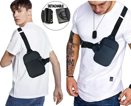 Small Sling Bag for Women and Men, Crossbody Bags Trendy with Extended Strap, Lightweight Chest Bag, Men Women Small Waterproof Crossbody Bag, Casual Phone Chest Bag for Travelling Hiking (Black)