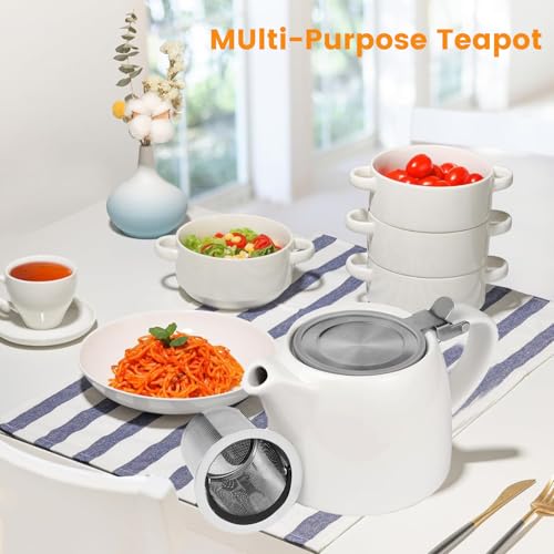 SPNOR Tea Pot, Ceramic Loose Leaf Teapot 500ml, Water Pot Infuser Strainer and Lid, Small Porcelain Tea Pot, Coffee Pot 18.6 Oz â€“ White