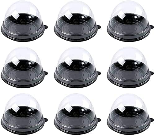 100 Pcs Transparent Round Cake Boxes Plastic Dome Bakery Container for Mooncake Cheese (Black Tray)