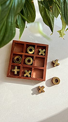 Quesera Wooden Tic Tac Toe Game – Handmade Wooden Board Game Set with X and O Pieces – Fun Coffee Table Decor & Gift for Kids, Adults, Families – Rustic Home Accent