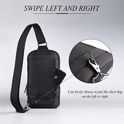 Kingsons Sling Bag Small Crossbody Backpack for Men Waterproof Chest Shoulder Bags Casual Daypack for Travel Cycling, Ks3211, Small, Stylish Simple Black Sling Bag