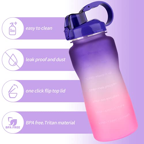Water bottle 2l/ large sports bottle with time marker, bpa free & leakproof, reusable portable fitness sport water bottles for gym &outdoor sports &office (purple)