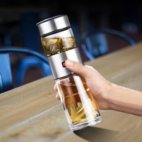 Glass Tea Infuser Bottle â€“ Double Wall Borosilicate Glass Mug with Stainless Steel Strainer â€“ Leakproof Portable Tea Bottle for Loose Leaf Tea, Fruit Infusion, Hot or Cold Drinks â€“ 400ML