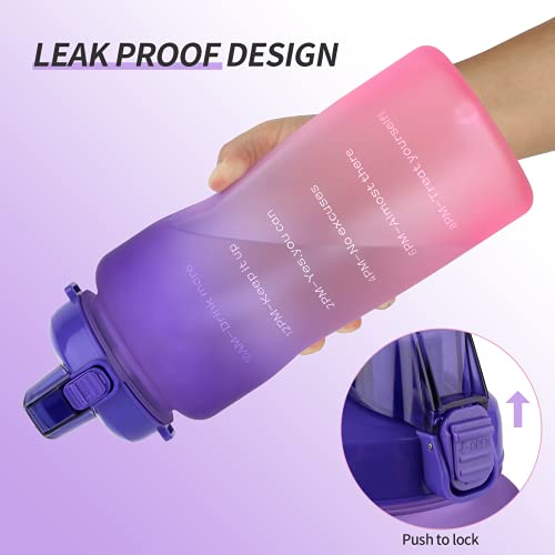 Water bottle 2l/ large sports bottle with time marker, bpa free & leakproof, reusable portable fitness sport water bottles for gym &outdoor sports &office (purple)
