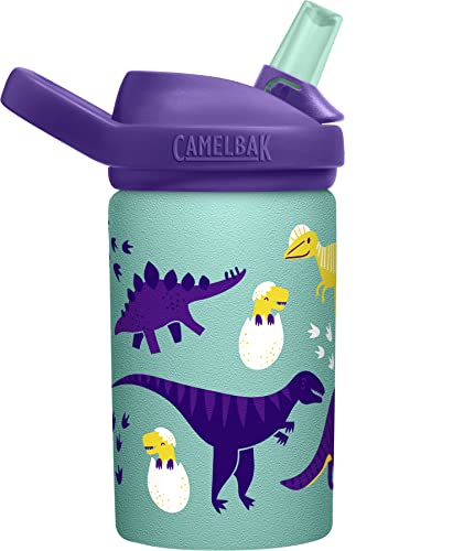 CamelBak Eddy+ Kids 14 oz Water Bottle with Straw, Single Wall Stainless Steel, Hatching Dinos