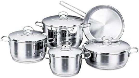 Korkmaz Astra 9 Pcs Tri-Ply Bottom Stainless Steel Cookware Set Sandwich Bottom Induction Compatible Pots and Pans Set Silver - KA1900