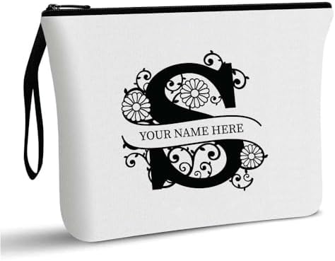 PRINTSHOP4ME Personalized Makeup Bag - Initial Monogram Cosmetic Pouch - Customizable Your Name - Monogrammed Makeup Pouch - Perfect for Travel Organizer - Cosmetic Bag for Women (N)