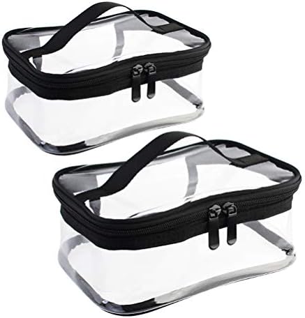 Wobe 2 Pack Premium Portable Clear Makeup Bag Zipper Waterproof Cosmetics Bag Travel Storage Carry Pouch PVC Zippered Toiletry Bag Organizers With Handle for Travel, Bathroom, Clear, M+L,