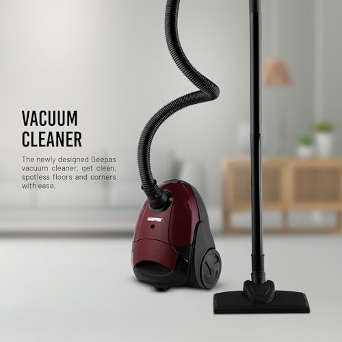 Geepas GVC2594 Vacuum Cleaner with Dust Bag, 2200W - 1.5L - Powerful Suction - Dust Full Indicator | Flexible Hose with Airflow on Handle | Pedal Switch and Auto-Rewinding Wire | 2 Years Warranty