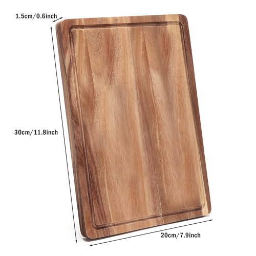 Clarmonde 6Pcs Acacia Wood Cutting & Reversible Charcuterie Board with Juice Groove - 11.8" x 7.9" Durable Eco-Friendly Chopping Board for Meat, Fruits, Vegetables & Cheese (6)