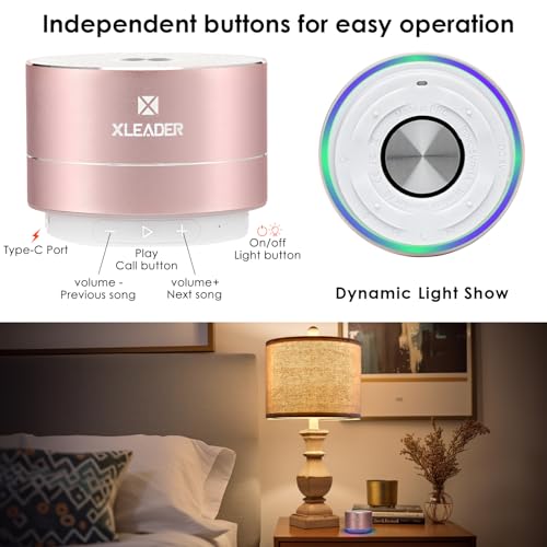 XLEADER Mini Bluetooth Shower Speaker, IPX6 Waterproof Speaker, with RGB Lights, Mic, Portable Silicone Lanyard, Suction Cup, Clear Sound&Rich Bass, 12h Playtime, Small Pink Gifts for Girls Women