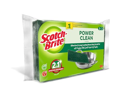 Scotch-Brite Heavy Duty Classic Scouring pad, 3 units/pack | Kitchen sponge | Dish sponge | Scrub | General Purpose Cleaning | Food Safe | Non-Rusting | Kitchen, Garage, Outdoor