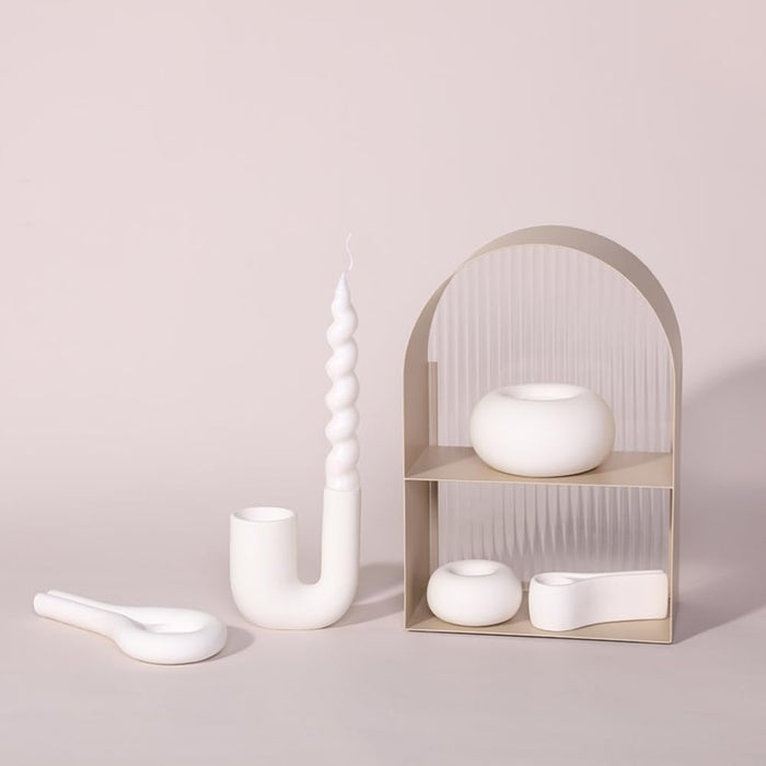 AMERTEER Spiral Candle Holders Set of 7 | Elegant Ceramic Taper Candle Stick Holders for Tall Spiral Candles & LED Candles | Modern Metal Look Table Centerpieces for Wedding, Dining, Party Décor