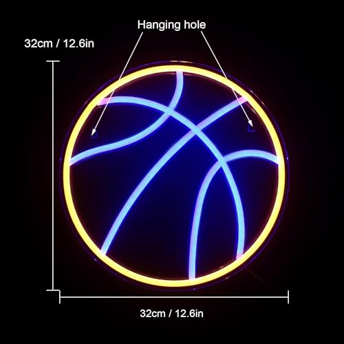 Basketball Neon Sign Basketball Led Neon Light, Dimmable LED Neon Signs for Bar Club Wall Decor, Sports Neon Signs for Room Bedroom Shop Decor, Gift for Christmas Birthday 12.6Ã—11.6 Inch (Blue)