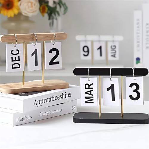 Azonee Flip Calendar For Desk, Wooden Perpetual Calendar With Large Display Daily Wooden Desk Calendar for Office, Home, Classroom, Reusable Office Desk Decor Desk Accessories (White)