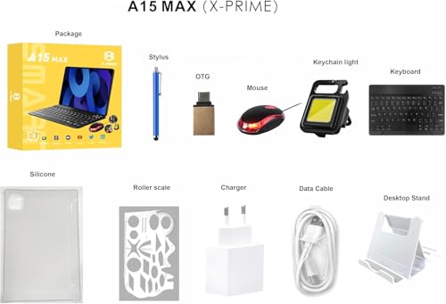 X-Prime A15 Max 10.1" HD Display Android 13 Slim Smart Tablet PC with Keyboard, Mouse, Dual SIM, 5G Network, Wifi Tablet, 8GB RAM 256GB ROM, Dual Camera, Google Meet and Zoom Supported (Gray)