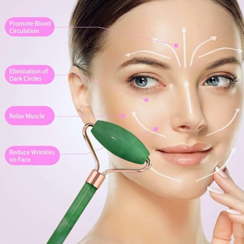 Facial Tools & Face Roller for Wrinkless Natural Skincare Tool Jade Roller for Face (Green), Mint Green Tea Jade Crystal Facial Roller