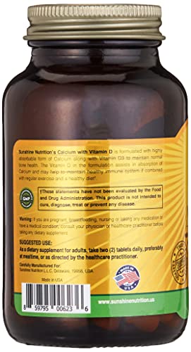 Sunshine Nutrition Calcium With Vitamin D, 100 Tablets | Formulated With Increased Dose Of Vitamin D3 | Gluten Free Supplement