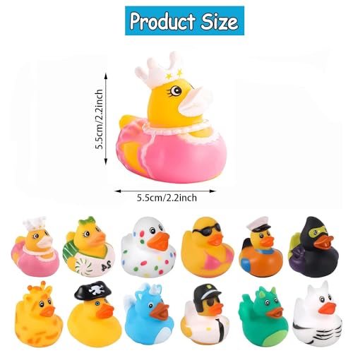 WEZCHUGHAOL 12 Pcs Rubber Ducks, Rubber Bath Duck Toys, Rubber Duck, Cute Bath Ducky Toys for Kids Baby Showers Birthday Parties, Classroom Incentives, Beach and Pool