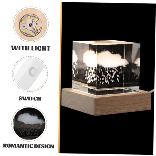 Rain Cloud Crystal Cube Night Light, Crystal Cube Lamp For Bedroom, Wooden Base Romantic Night Lamp For Home Decor Gentle Light, Birthday Gift For Teens Boys and Girls, Rainy Cloud Model