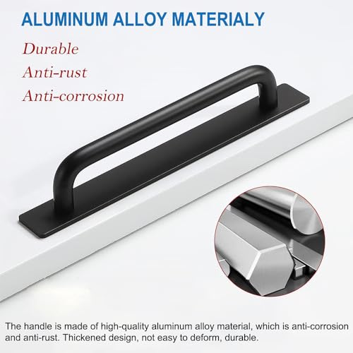 JZS Cabinet Drawer Handles Pulls of Self-Stick Instant,Aluminum Alloy Push Pull Handles Helper with Adhesive Door Handle for Kitchen, Window Sliding Closet,148mm,2PCS,Black