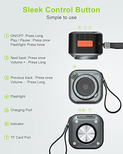EWA Mini Wireless Bluetooth Speaker with Lanyard and Bass Radiator, Original Camera Shape, for TF Card, Small, But High Volume, Portable, for Home, Parties, Travel, Outdoor, Black
