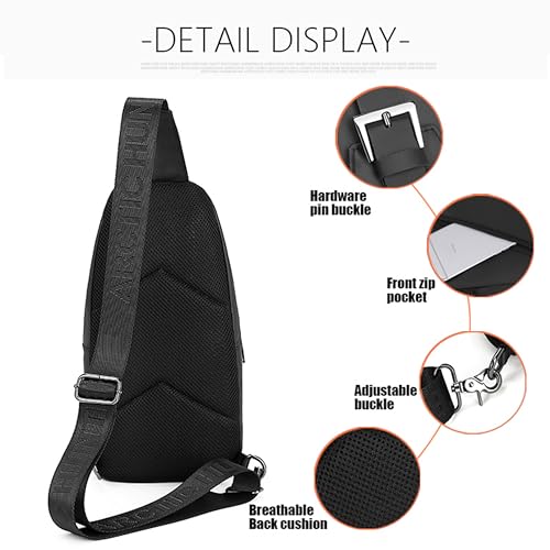 ah arctic hunter Water Resistant Side Bag for Men and Women Durable Small Shoulder bag with Built in Earphone Jack for Outdoor Travel Business and Daily Use, XB13006 (Black)