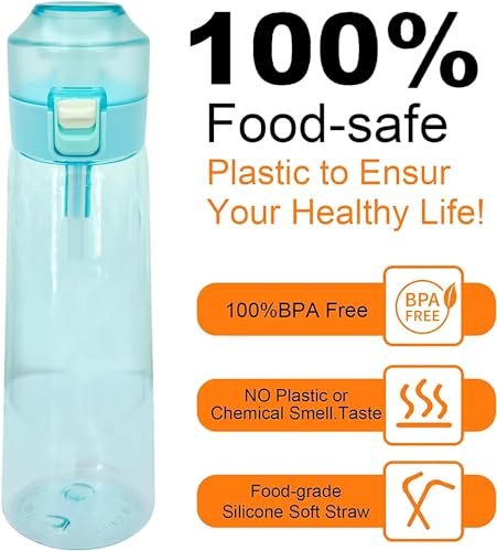 Oasisgalore Air Flavoured Water Bottle, Water Bottle with Flavoured Pods for Kids Adult Sports (Blue)
