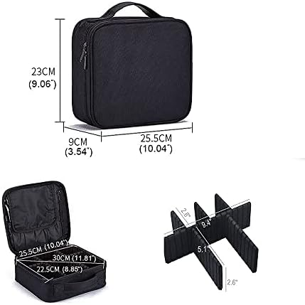 ORiTi Makeup Case Travel Makeup Bag Portable Train Cosmetic Case Organizer with Adjustable Dividers for Cosmetics Makeup Brushes Toiletry Jewelry Digital Accessories Holder Storage Box Black