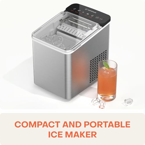 NutriCook Ice Maker,Rapid 7-Minute Ice Production, Bullet-Shaped Ice, Self-Cleaning Function, Compact & Portable,NC-ICY510K, White 2-Year Limited Warranty