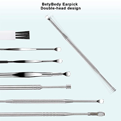 BetyBedy 7 Pcs Ear Pick Earwax Removal Kit, Ear Cleansing Tool Set, Ear Curette Ear Wax Remover Tool with Cleaning Brush and Storage Box, Sliver