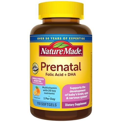 Nature Made Prenatal with Folic Acid + DHA, Dietary Supplement for Daily Nutritional Support, 110 Softgels, 110 Day Supply
