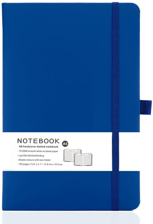 Yanek A6 Lined Notebook - Hardcover, 160 Pages, Writing Pad for Notes, Journals, Sketches, School, Office, and Personal Use - Durable, Portable, Pack of 1 (Grey) - Blue