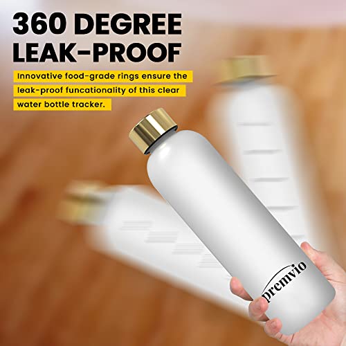 Premvio™ Premium Tritan Bottle Water Bottle With Time Markers - Motivational Water Bottle Leak Proof - BPA Free - Gym, Sports, Outdoors 32oz, Clear white