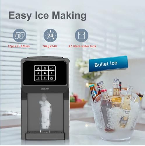 Green Lion Frosta 3 in 1 Ice Maker 5L, (Ice maker, Water dispenser, Ice crusher), 200W Rated Power, Touch control display, Ice-full indicator, Class I safety, EPS Insulation - Black