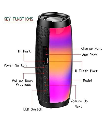 M&J Portable Wireless Bluetooth Speaker, Hi-Fi Stereo Speaker with Colorful LED Lights Built-in Mic, aUX, TF, FM Radio, Hands Free Support for iPhone, Samsung, android Smartphone, iPad, Laptop