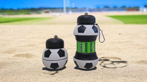 Collapsible Water Bottle for Kids – BPA-Free, Leak-Proof & Portable | Flexible, Foldable Kids Water Bottle for School, Travel & Sports | Fun Football & Basketball (Football)