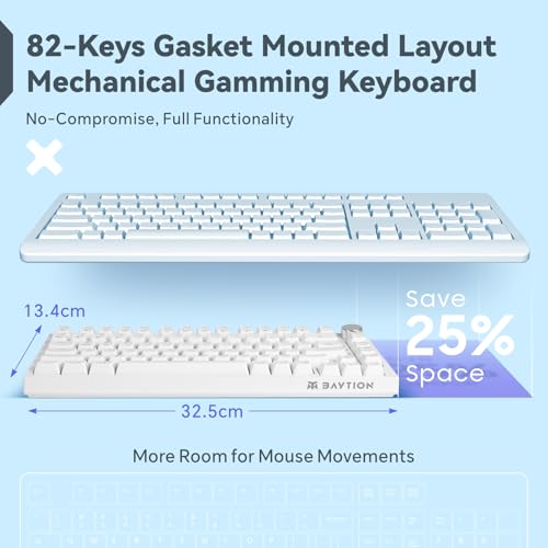 Baytion Mechanical Gaming Keyboard, 82 Keys 75% Compact Gaming Keyboard with Rainbow LED Backlit Wired Anti-Ghosting Mechanical Keyboard with Knob for Windows and Mac, White(Red Switchesï¼