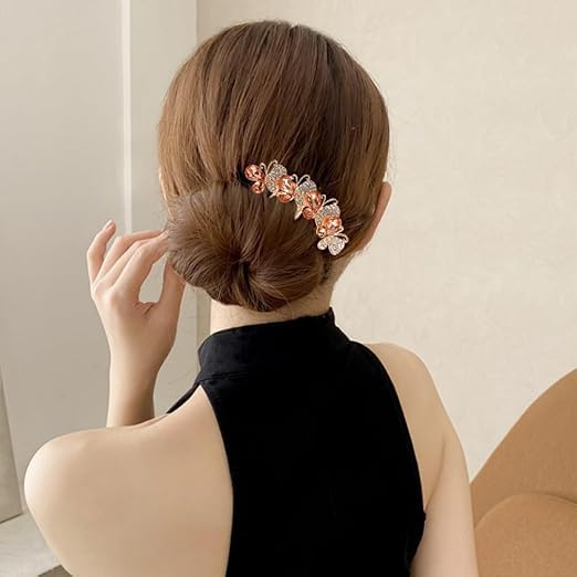 IWTEIPAN 4 PCS Flower Rhinestones Hair Combs Accessories, Wedding Crystal Opal Hair Side Combs Long Teeth Slide Hairpins Barrettes Clips Butterfly Hair Accessories for Women