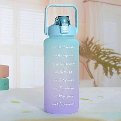 AIMBIGG 2L Water Bottle with Straw 64 Oz Motivational Sports Water Bottle with Time Capacity Marker BPA Free Big Large Gym Cycling Water Bottle Cup Jug for Kids School Outdoor Fitness (Aqua Lilac)