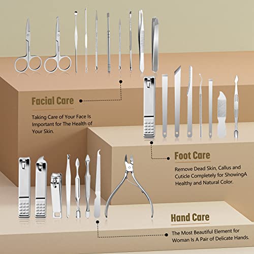 UMEINAC TECH Manicure Set 26 in 1 Pedicure Kit Professional Manicure Kit Nail Clippers Set Stainless Steel Pedicure Set Nail Manicure Kit for Men Women