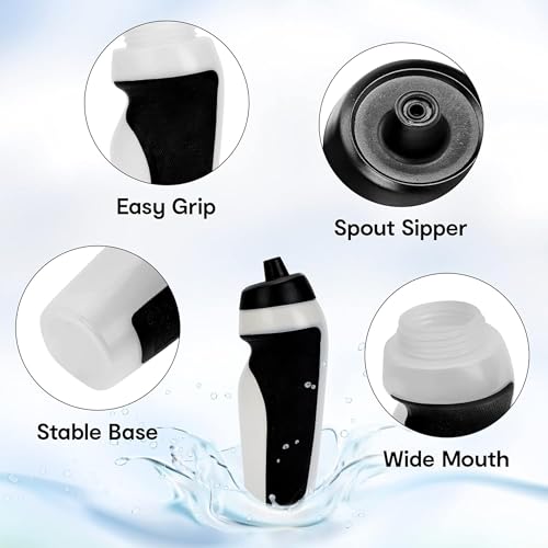 20oz Squeeze Sports Water Cup (600ml) - Ergonomic, Ideal for Gym, Football, Mountain Bike (White & Black)