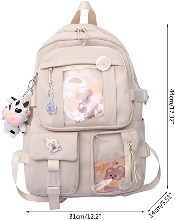 TOMVAES Backpack with Cute Pin Accessories Plush Pendant Kawaii School Backpack Cute Aesthetic Backpack large capacity high school backpack