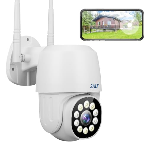 2NLF 1080P Outdoor Security Camera for Home, 2.4 GHz Wifi Security Camera with 360° Vision, Motion Detection, Auto Tracking, Two-Way Autdio, Color Night Vision, IP66 Waterproof