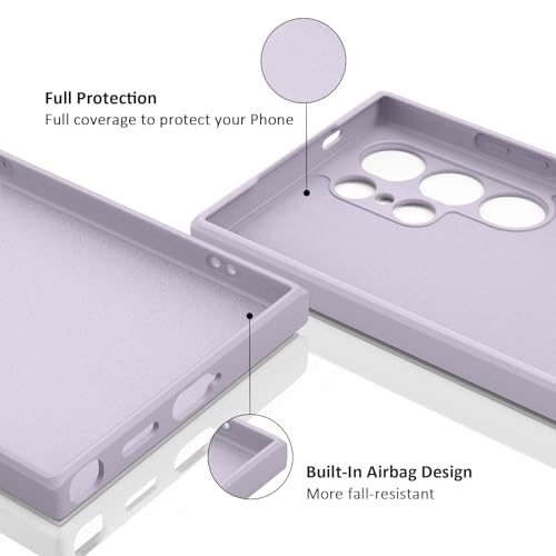 3 in 1 Silicone Case for Samsung Galaxy S24 Ultra 5G Cover, [ Military Grade Drop Protection] [with 2 pcs Tempered Glass Screen Protector] Cover for Samsung Galaxy S24 Ultra Case (Grass Purple)