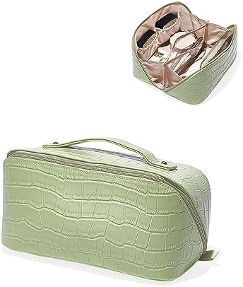 EACHY Travel Makeup Bag,Large Capacity Cosmetic Bags for Women,Waterproof Portable Pouch Open Flat Toiletry Bag Make up Organizer with Divider and Handle