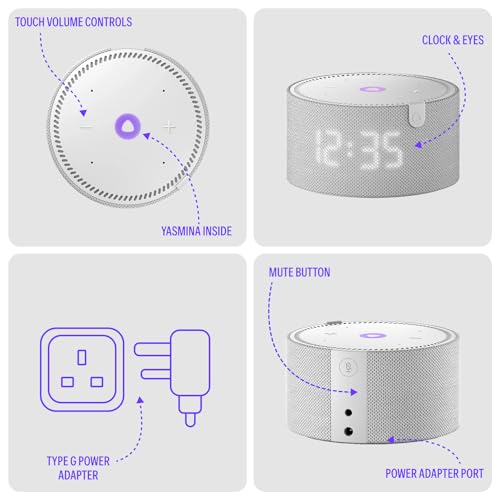 Yasmina Mini | Yango | Smart Compact WiFi Bluetooth Speaker with AI & Surround Sound | Fluent in English & Arabic | Play music, Quran | Control Smart home devices | LED Display | Stereo Pairing | Gray