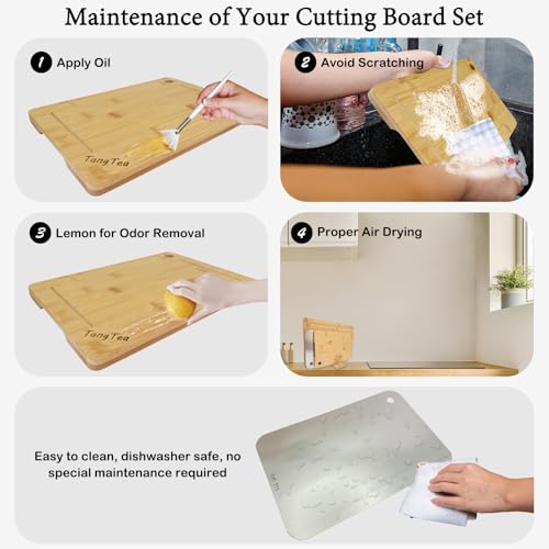 3-in-1 Bamboo Wood & Stainless Steel Cutting Board Set – Multipurpose Cutting Boards with Juice Groove for Kitchen Prep, Serving, and Chopping – Duable, Knife Friendly, Stylish Kitchen Accessories