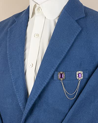 Knighthood Stone with Silver Engraving and Hanging Tassel Chain Collar Pin Brooch, Suit Stud, Shirt Studs, Lapel Pin Accessories for Men Women, Metal, no gemstone